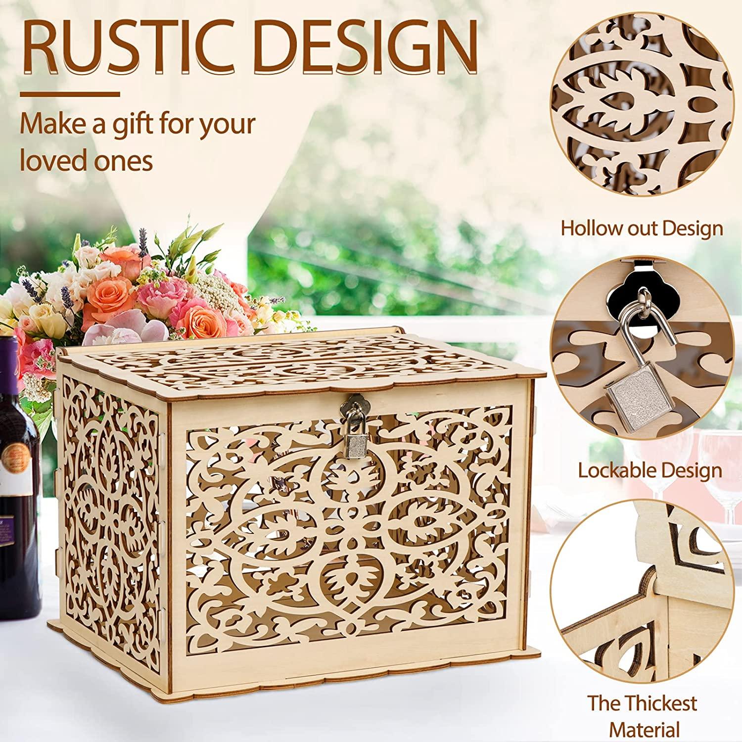 DIY Rustic Wedding Card Box with Lock and Card Sign Wooden Gift Card Box Money Box for Wedding Reception - Lasercutwraps Shop