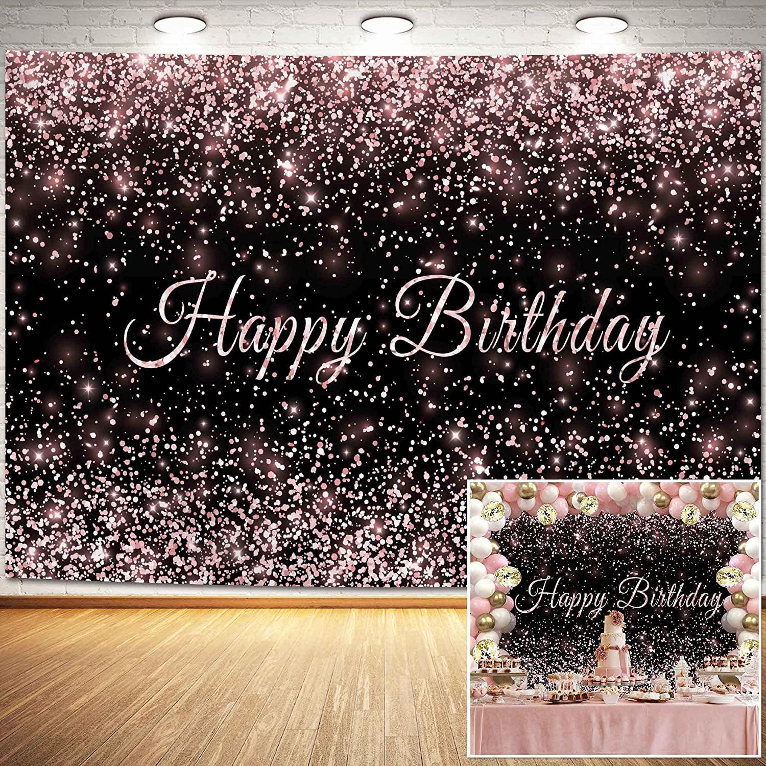 Birthday Backdrop Pink and Black Shiny Gold dot Glamour Sparkle Sweet Photography Background - Lasercutwraps Shop