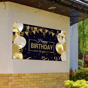 Happy Birthday Backdrop Banner Extra Large Black and Gold Sign Poster for Men Women Birthday Anniversary Party Photo Booth Backdrop - Lasercutwraps Shop