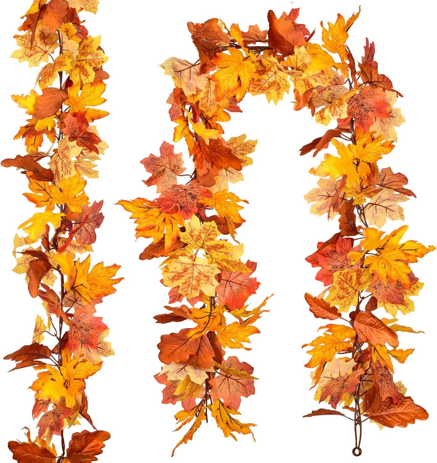 2 Pack Fall Garland Maple Leaf, 5.9Ft/Piece Hanging Vine Garland, Artificial Autumn Garland Thanksgiving Decoration for Home Wedding - Lasercutwraps Shop