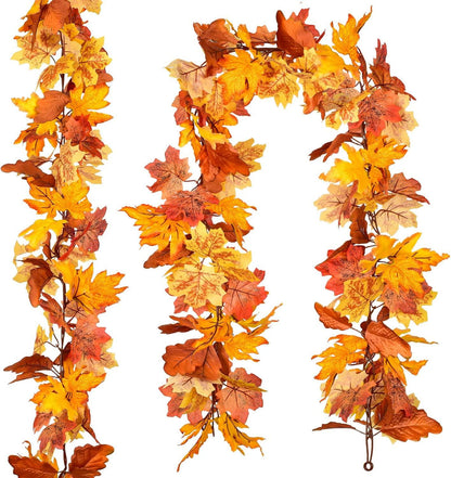 2 Pack Fall Garland Maple Leaf, 5.9Ft/Piece Hanging Vine Garland, Artificial Autumn Garland Thanksgiving Decoration for Home Wedding - Lasercutwraps Shop