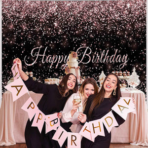 Birthday Backdrop Pink and Black Shiny Gold dot Glamour Sparkle Sweet Photography Background - Lasercutwraps Shop