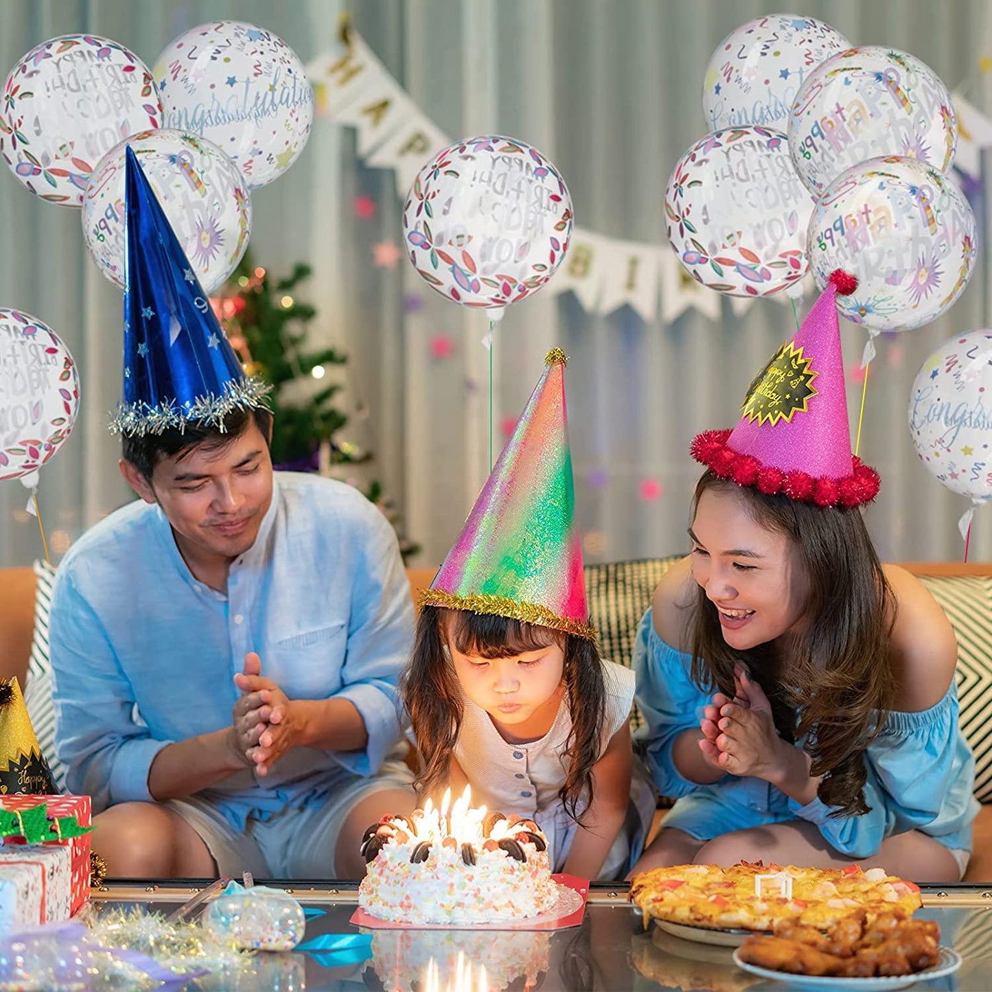 12 Pieces Happy Birthday Balloons Transparent Bobo Balloons Colorful 4D Balloons for Birthday Party Decorations - Lasercutwraps Shop