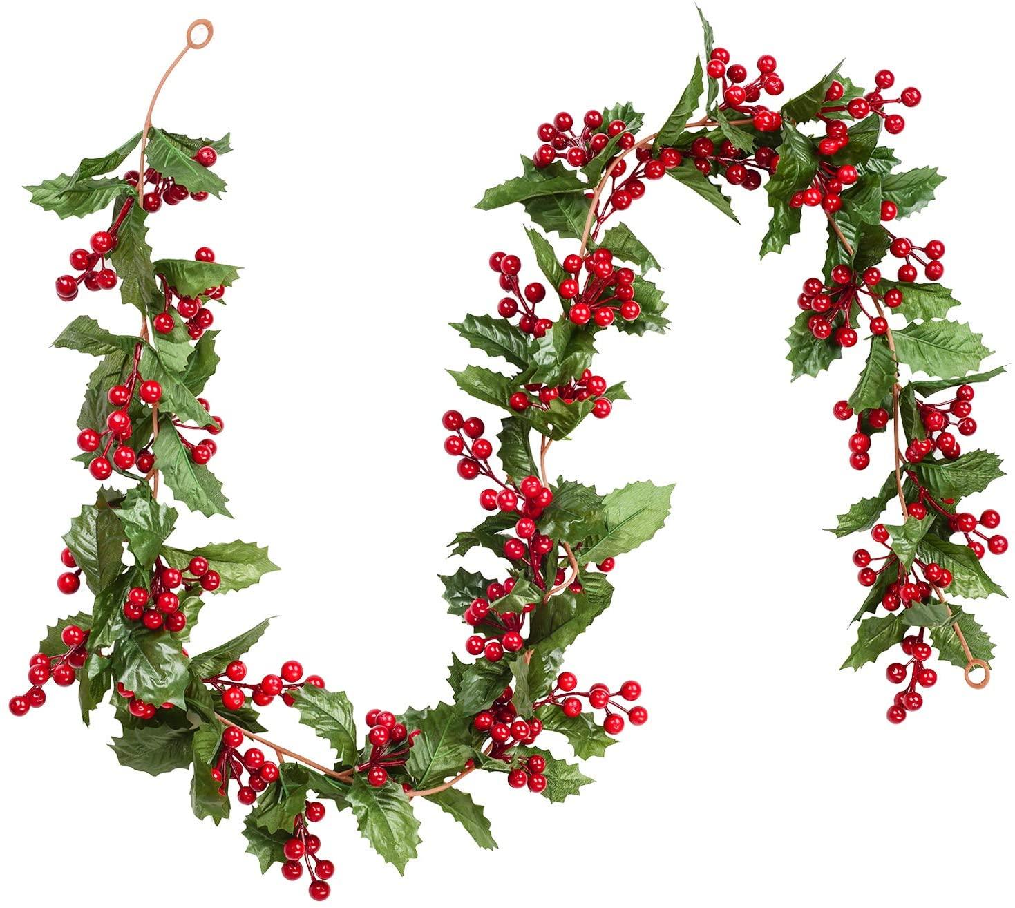 6FT Red Berry Christmas Garland, Flexible Artificial Berry Garland for Indoor Outdoor Home Fireplace Decoration - Lasercutwraps Shop