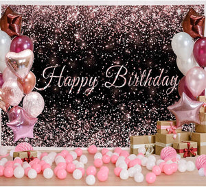 Birthday Backdrop Pink and Black Shiny Gold dot Glamour Sparkle Sweet Photography Background - Lasercutwraps Shop
