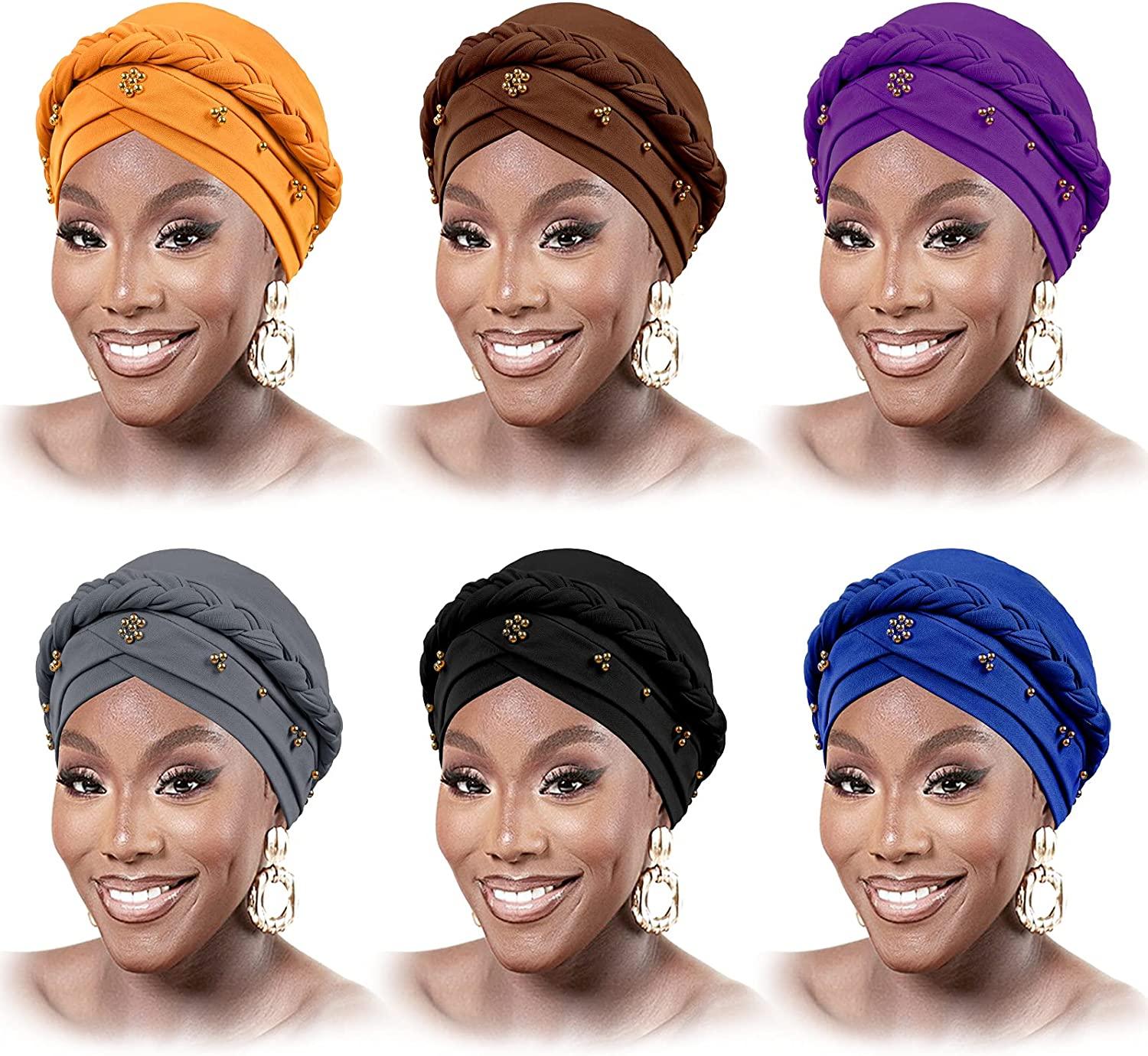 6 Pcs Pre Tied Knot Head Wraps for Women Turban African Headwrap - Lasercutwraps Shop