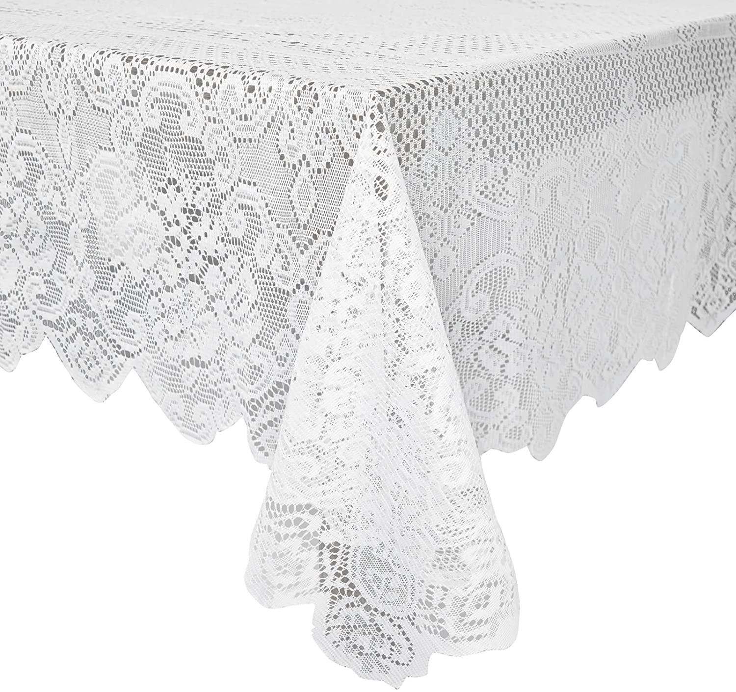 White Lace Tablecloth for Rectangular Tables, Vintage Style for Formal Dining, Dinner Parties, Wedding, Baby Shower (54 x 72 in) - Lasercutwraps Shop