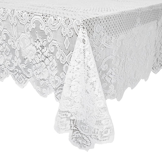 White Lace Tablecloth for Rectangular Tables, Vintage Style for Formal Dining, Dinner Parties, Wedding, Baby Shower (54 x 72 in) - Lasercutwraps Shop