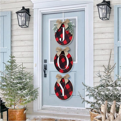 Christmas Decorations Joy Sign Buffalo Check Plaid Wreath for Front Door - Lasercutwraps Shop