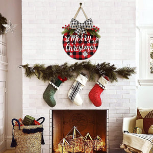 Christmas Wreath Buffalo Plaid Xmas Decorations Winter Wreaths Merry Christmas Sign for Holiday - Lasercutwraps Shop