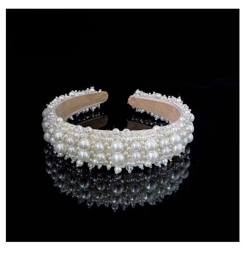 White Elegant Velvet Pearl Wedding Headband - Lasercutwraps Shop