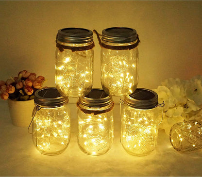 10pcs Solar Mason Jar Lid Lights, 30 LED Waterproof Firefly Fairy Lights with Hangers(No Jars) for Weddings - Lasercutwraps Shop