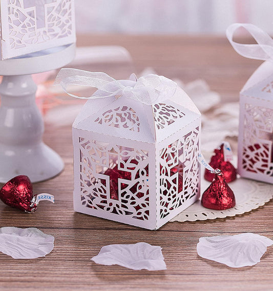 50PCS Baptism Favor Boxes, 2.2''x2.2''x2.2''Laser Cut Favor Boxes with 50 Ribbons - Lasercutwraps Shop