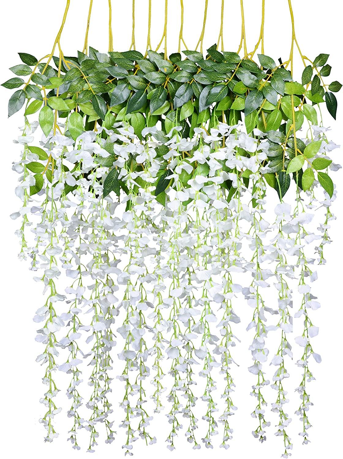 12 Pack 1 Piece 3.6 Feet Artificial Fake Wisteria Vine Ratta Hanging Garland Silk Flowers String Home Party Wedding Decor - Lasercutwraps Shop