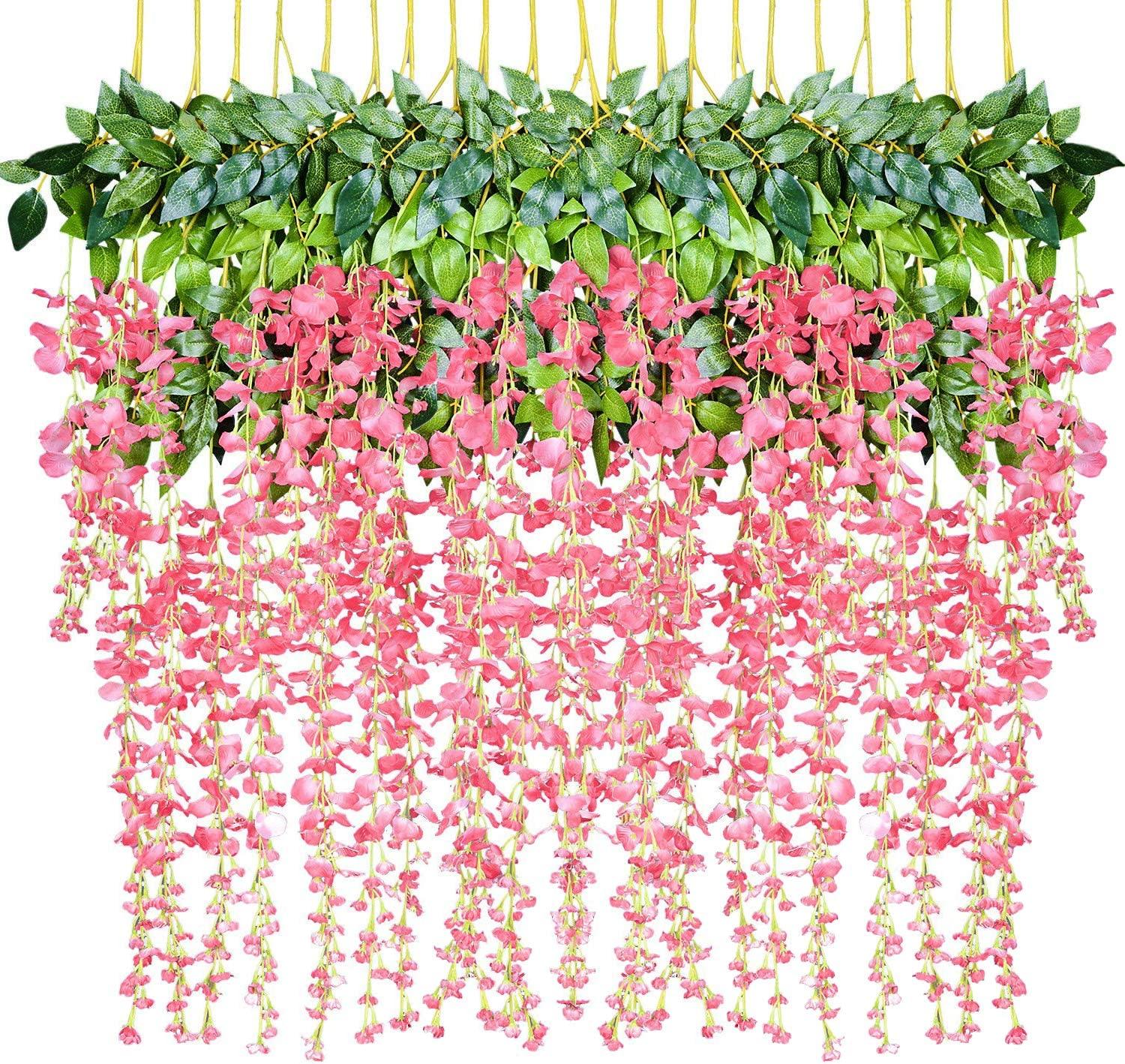 12 Pack 1 Piece 3.6 Feet Artificial Fake Wisteria Vine Ratta Hanging Garland Silk Flowers String Home Party Wedding Decor - Lasercutwraps Shop