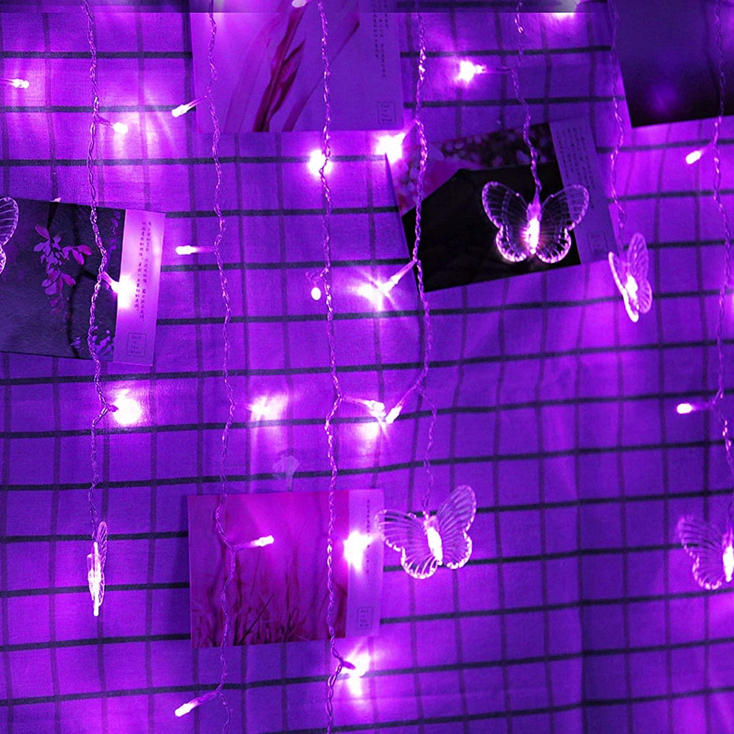 Curtain Lights 48 LED USB Powered 8 Modes Waterproof Window Curtain String Lights with 10 Butterflies Lights for Christmas Holiday Party Decoration - Lasercutwraps Shop