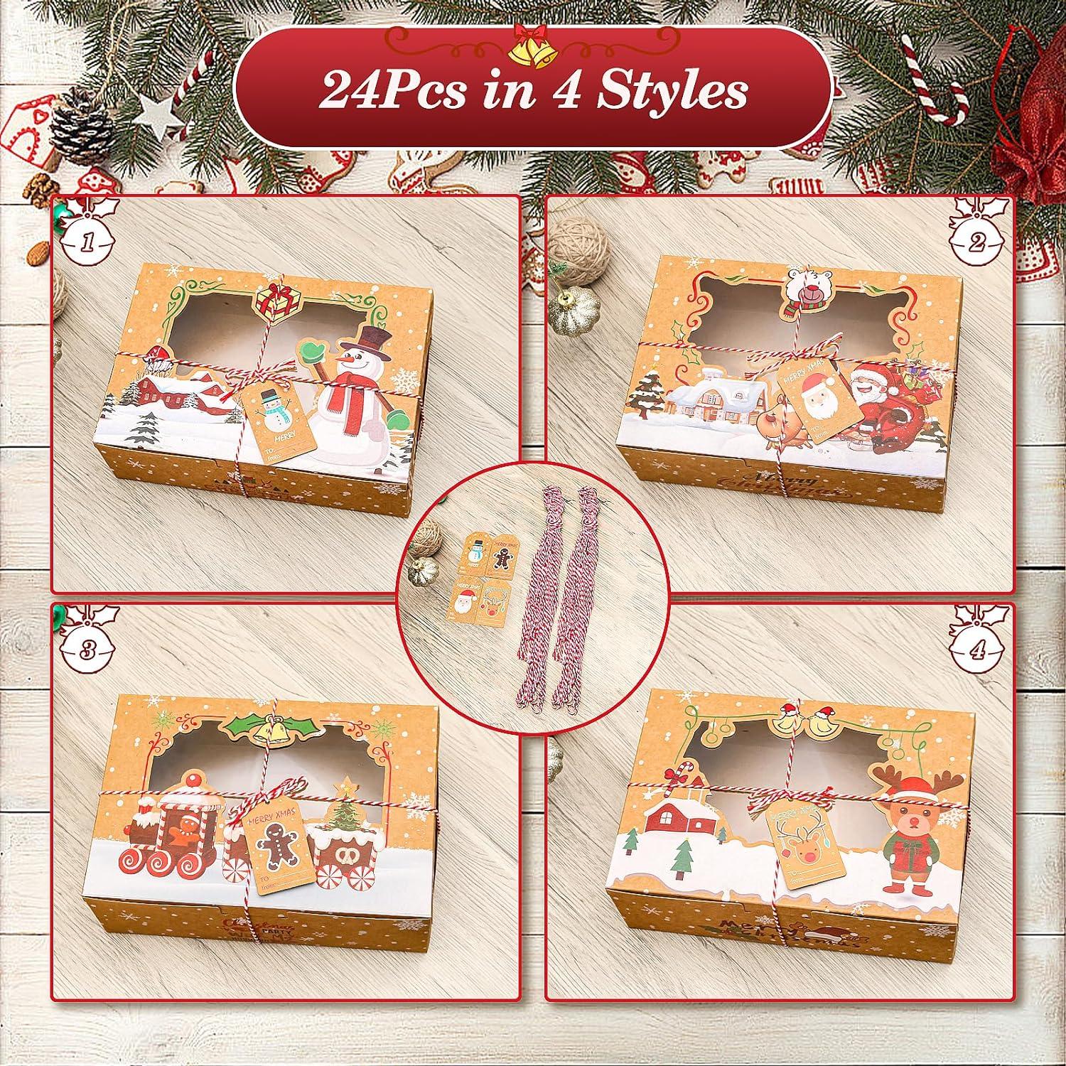 24Pcs Christmas Cookie Boxes with Window, 8.6 * 5.9 * 2.7in Bakery Boxes for Gift Giving, Kraft Brown Treat Boxes Dessert Boxes - Lasercutwraps Shop