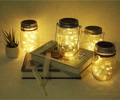 10pcs Solar Mason Jar Lid Lights, 30 LED Waterproof Firefly Fairy Lights with Hangers(No Jars) for Weddings - Lasercutwraps Shop