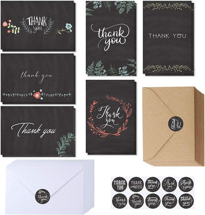 150 Sets Thank You Cards with Envelopes Stickers Bulk Thank You Notes 6 Designs of Chalkboard Floral Thank You Note Cards - Lasercutwraps Shop