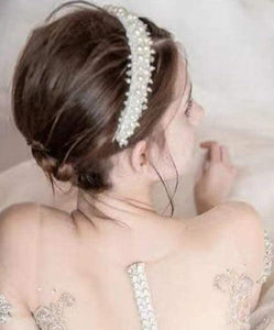 White Elegant Velvet Pearl Wedding Headband - Lasercutwraps Shop