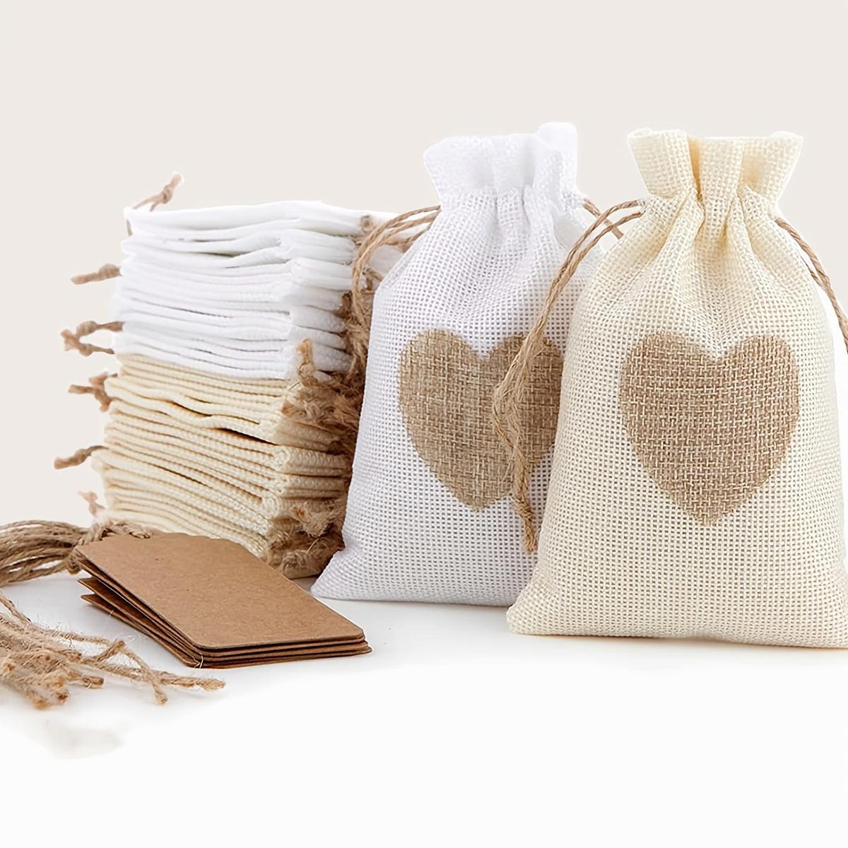 20pcs Beige And White Linen Burlap Candy Gift Bag 4x6 Inch Drawstring Gift Wedding Party Favors Cosmetic Perfume Grid Bag - Lasercutwraps Shop