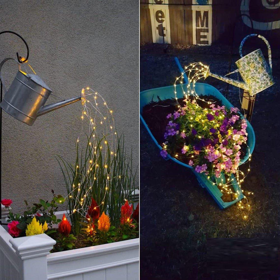 Glowing Watering Can with Fairy Lights, Patio String Lights - Lasercutwraps Shop