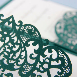 50 Beautiful Luxury Forest Green Laser Cut Wedding Invitation Wraps - Lasercutwraps Shop