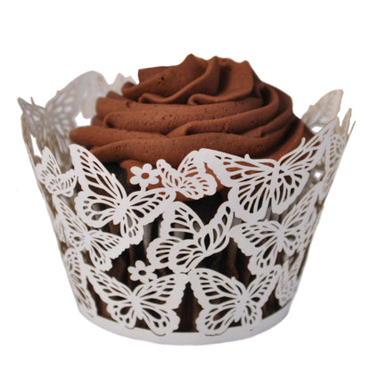 Ivory Butterfly cupcake wrappers. perfect for weddings, parties & christening. Vintage shabby chic style - Lasercutwraps Shop