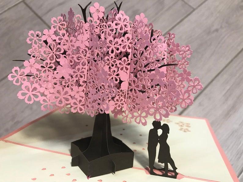 Couple In Love Under Cherry Blossom 3D Pop Up Card Birthday Cards Anniversary Cards Love Cards Fall In Love Cards Wedding Cards Valentines Day Card - Lasercutwraps Shop