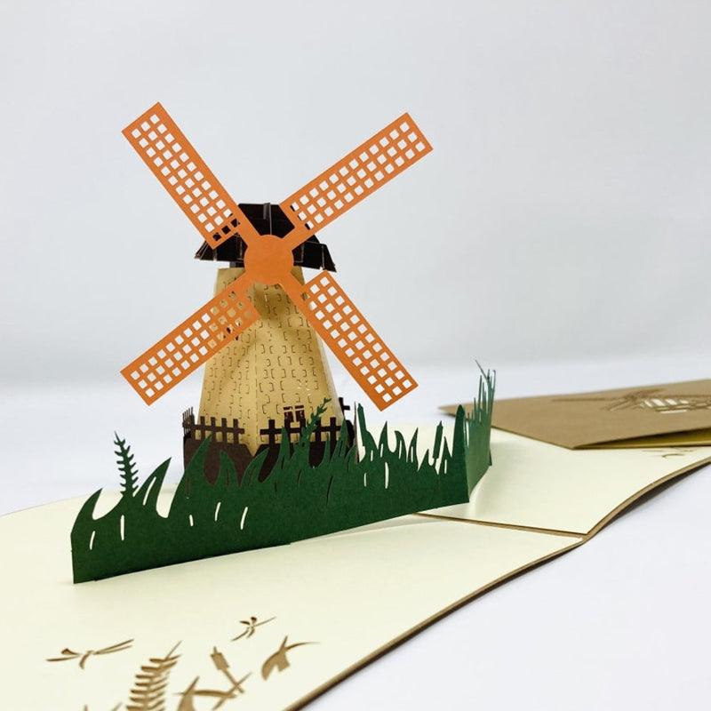 Dutch Windmill In Field 3D Handmade Pop Up Greetings Card - Lasercutwraps Shop