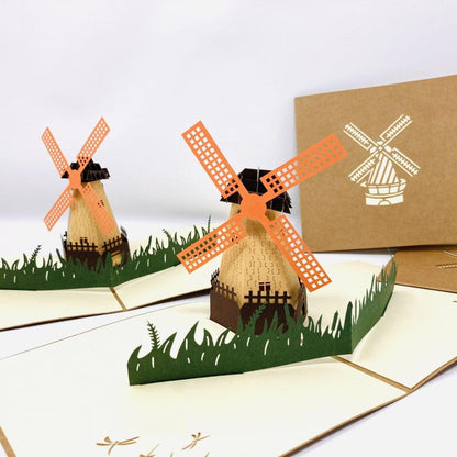 Dutch Windmill In Field 3D Handmade Pop Up Greetings Card - Lasercutwraps Shop