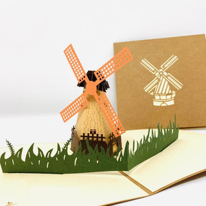 Dutch Windmill In Field 3D Handmade Pop Up Greetings Card - Lasercutwraps Shop