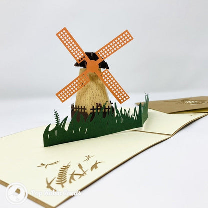 Dutch Windmill In Field 3D Handmade Pop Up Greetings Card - Lasercutwraps Shop