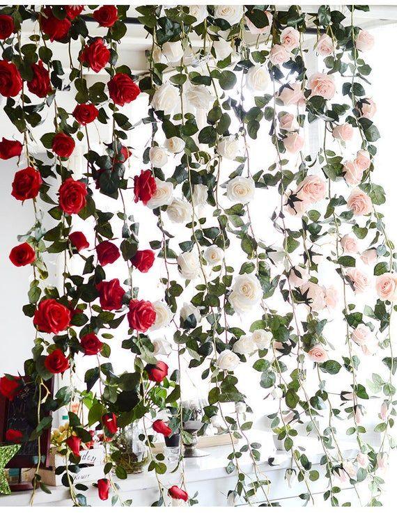 5 Pack 41 FT Fake Rose Vine Flowers Plants Artificial Flower Hanging Rose Ivy Home Wedding Party Decorations - Lasercutwraps Shop