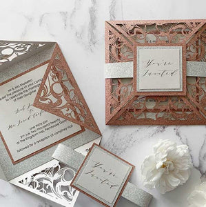 50 Glitter Wedding Invitation Wraps in- Rose Gold | Blank laser cut invitation in Rose Gold - Lasercutwraps Shop