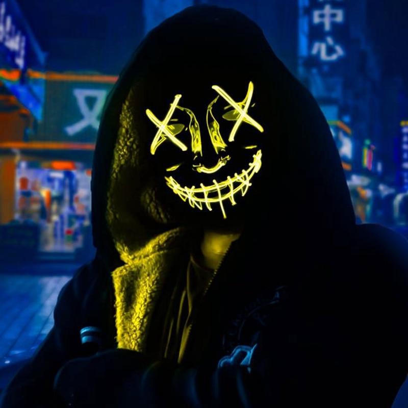 1P Scary Halloween Colplay Light Up Purge Mask Halloween Masquerade Party LED Face Masks for Kids Men Women Mask Glowing in Dark - Lasercutwraps Shop