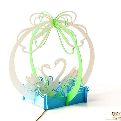 Handmade 3D Pop-Up Card with White Swan Design - Lasercutwraps Shop