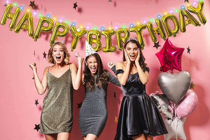 Happy Birthday Banner Decorations (Gold-LED), Balloons Party Sign Lights Banners, Foil Party, Balloon Letters Decorations - Lasercutwraps Shop