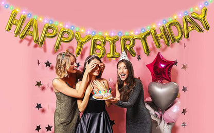 Happy Birthday Banner Decorations (Gold-LED), Balloons Party Sign Lights Banners, Foil Party, Balloons - Lasercutwraps Shop