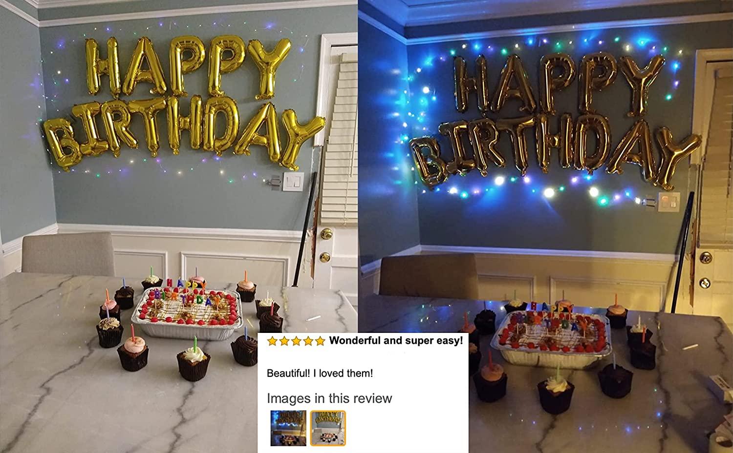 Happy Birthday Banner Decorations (Gold-LED), Balloons Party Sign Lights Banners, Foil Party, Balloons - Lasercutwraps Shop