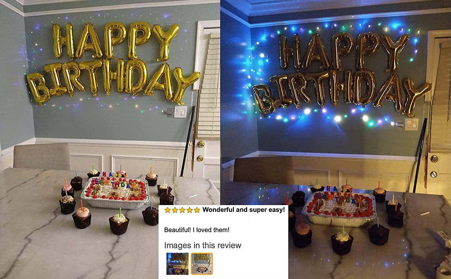 Happy Birthday Banner Decorations (Gold-LED), Balloons Galaxy Party Sign Lights Banners - Lasercutwraps Shop