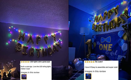 Happy Birthday Banner Decorations (Gold-LED), Balloons Party Sign Lights Banners, Foil Party, Balloon Letters Decorations - Lasercutwraps Shop