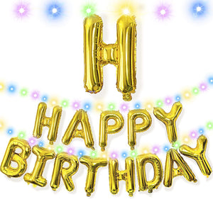 Happy Birthday Banner Decorations (Gold-LED), Balloons Party Sign Lights Banners, Foil Party, Balloon Letters Decorations - Lasercutwraps Shop
