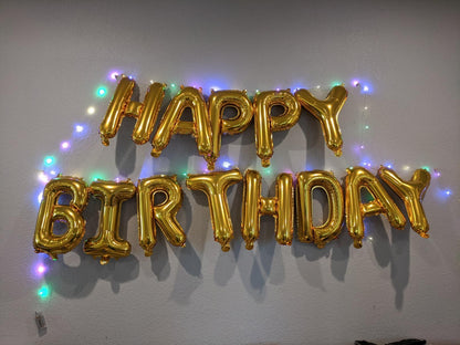 Happy Birthday Banner Decorations (Gold-LED), Balloons Party Sign Lights Banners, Foil Party, Balloon Letters Decorations - Lasercutwraps Shop