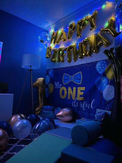 Happy Birthday Banner Decorations (Gold-LED), Balloons Party Sign Lights Banners, Foil Party, Balloon Letters Decorations - Lasercutwraps Shop