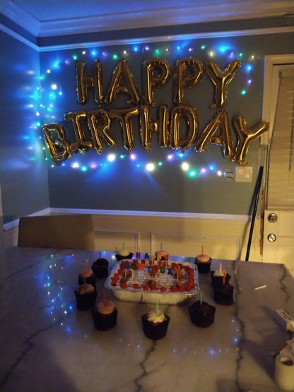 Happy Birthday Banner Decorations (Gold-LED), Balloons Party Sign Lights Banners, Foil Party, Balloon Letters Decorations - Lasercutwraps Shop