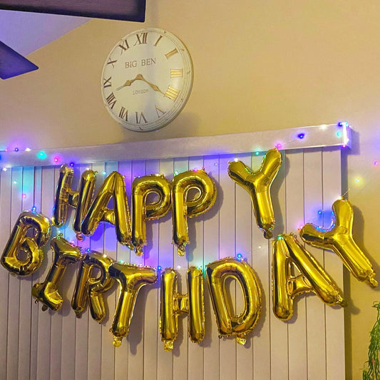 Happy Birthday Banner Decorations (Gold-LED), Balloons Party Sign Lights Banners, Galaxy Party, Balloon Letters Signs - Lasercutwraps Shop