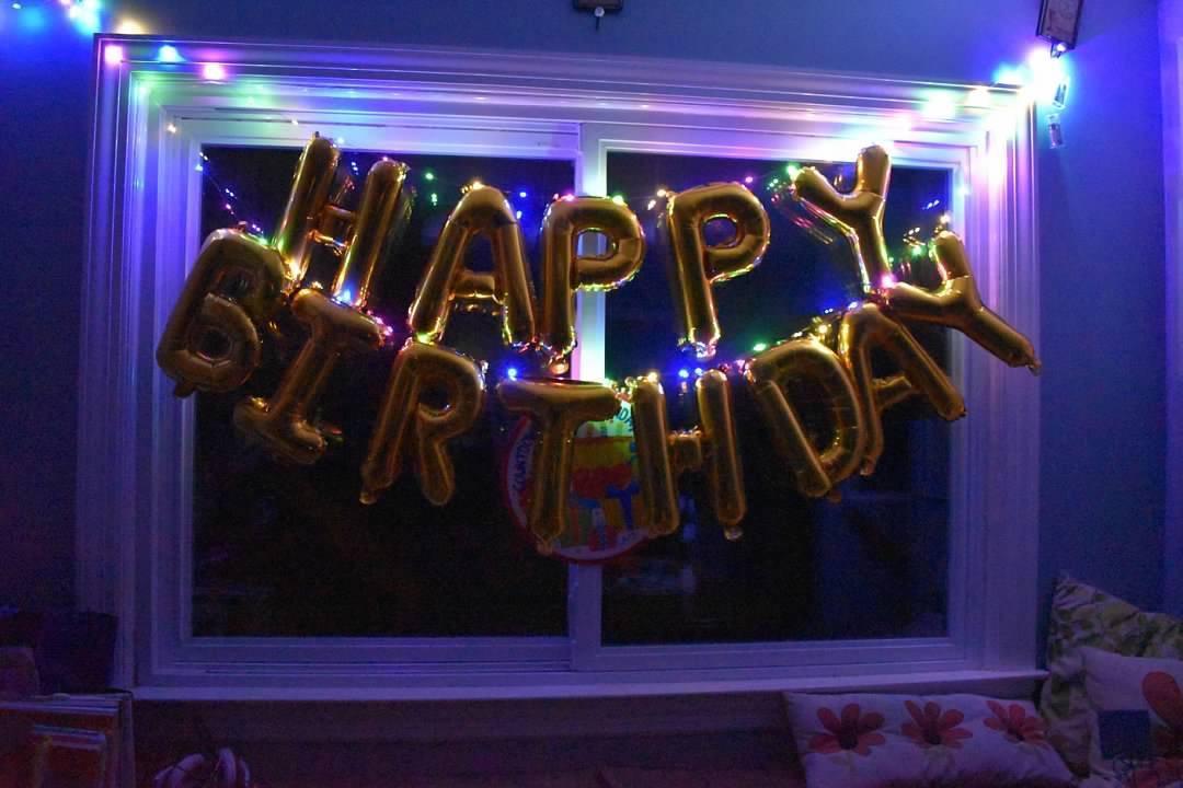 Happy Birthday Banner Decorations (Gold-LED), Balloons Galaxy Party Sign Lights Banners - Lasercutwraps Shop