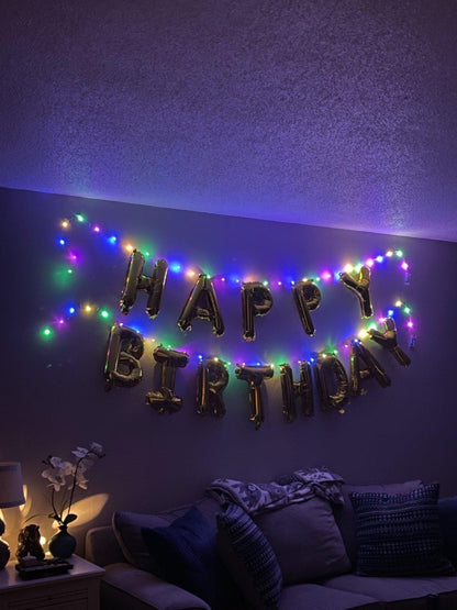 Happy Birthday Banner Decorations (Gold-LED), Balloons Party Sign Lights Banners, Foil Party, Balloon Letters Decorations - Lasercutwraps Shop