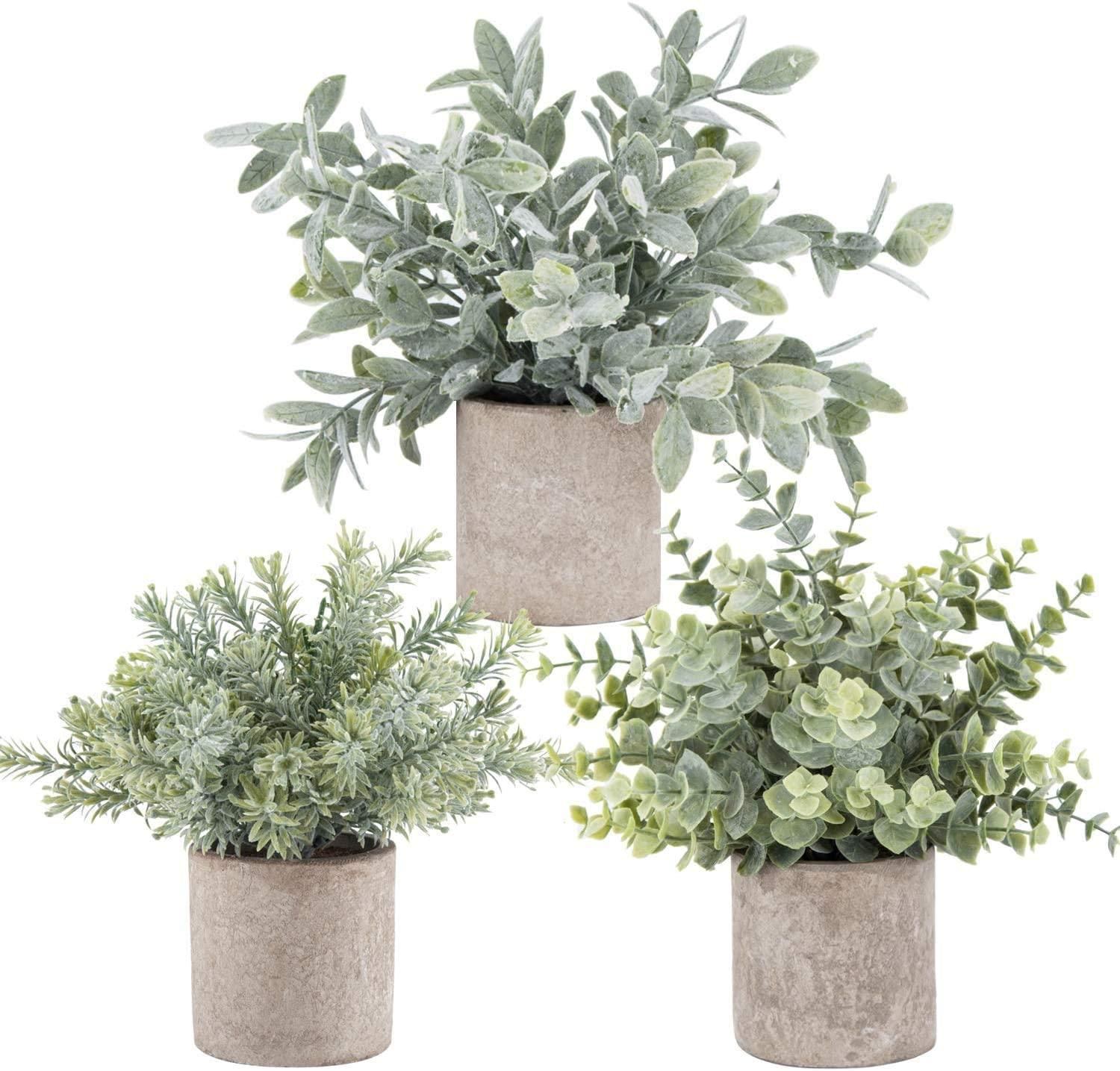 3 Pack Mini Potted Fake Plants Artificial Plastic Eucalyptus Plants for Home Office Desk Room Decoration - Lasercutwraps Shop